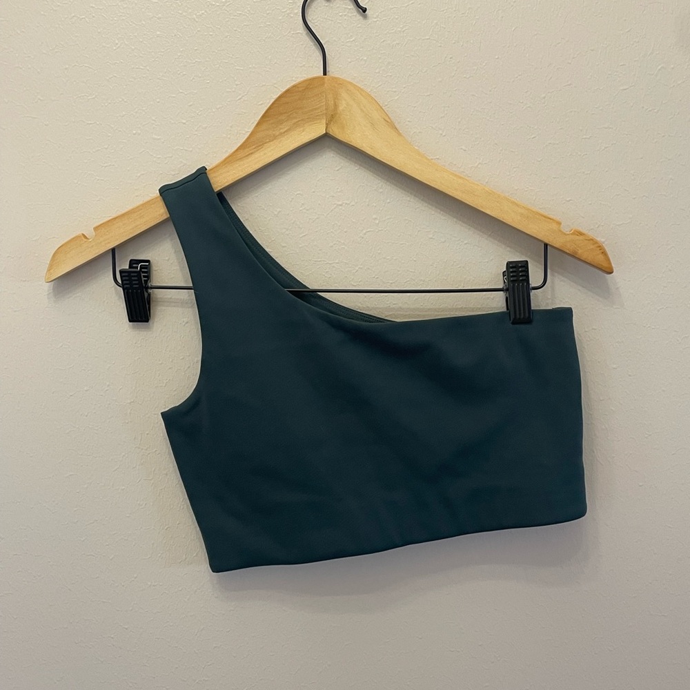 Girlfriend Collective One-Shoulder Sports Bra in Dark Teal